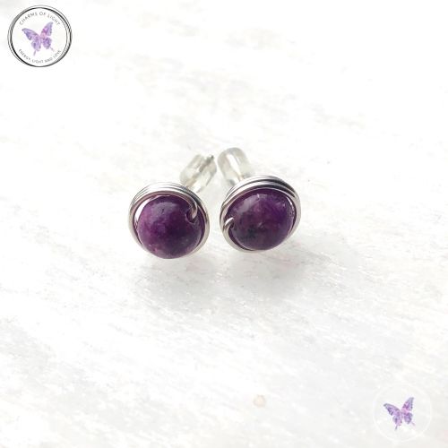 Lepidolite Silver Wire Wrap Stud Earrings